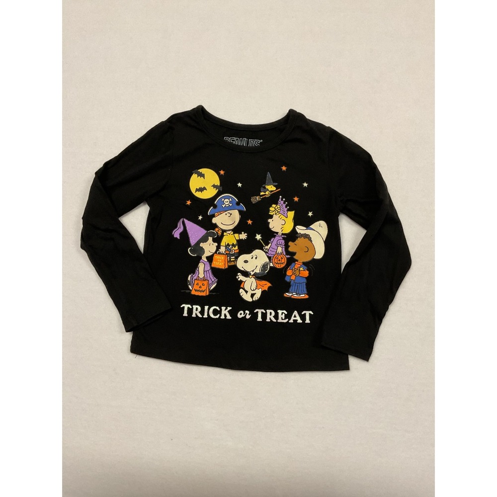 Peanuts Halloween Snoopy Charlie Brown Long Sleeve Shirt Black Kids XS 4-5